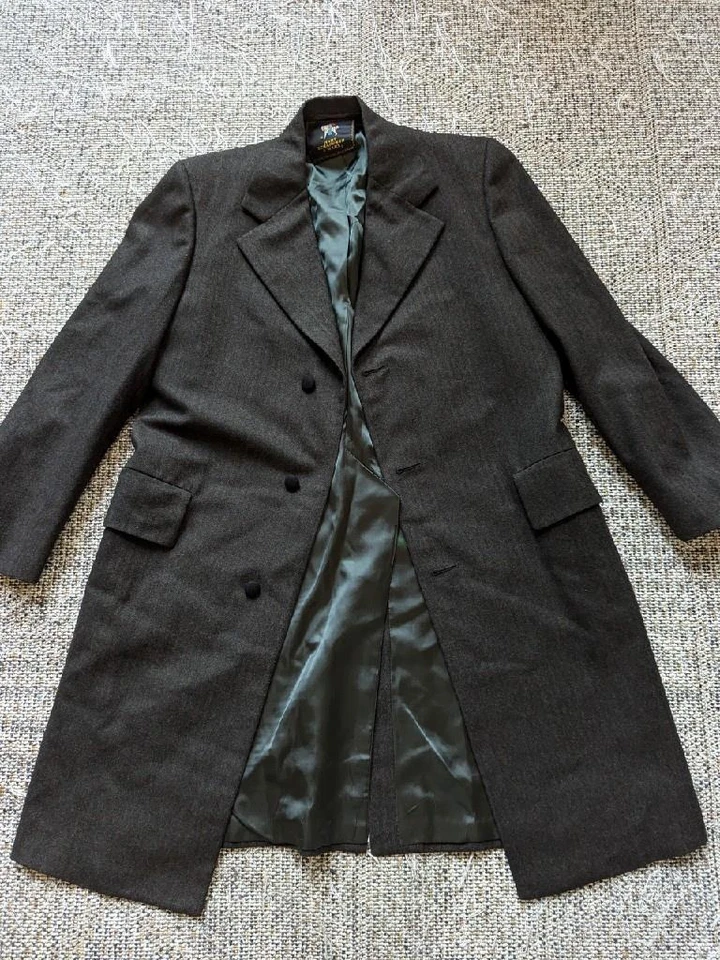 vintage USA union made 1960s overcoat TWEED herringbone 40L brown jacket - Image 3 of 4