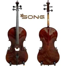 Nice high gloss Brown cello, 4/4 full size, Flames maple wood, Loud sound 15885