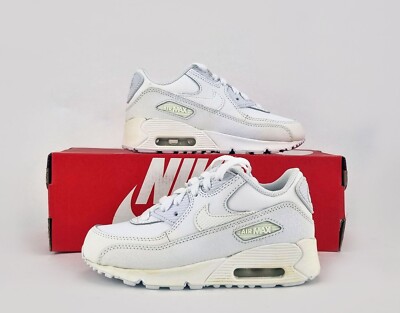 Nike Air Max 90 Leather Triple White (PS) Sneaker für jüngere Kinder/Jungen Größe UK 11,5