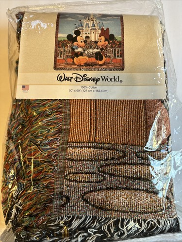 Disney Tapestry Woven Throw Blanket Mickey & Minnie 60" X 50" 100% Cotton