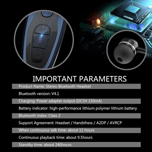 Bluetooth Headset Wireless Earbud Sport Gym Earphone with Mic Hands-free Call - Picture 3 of 16