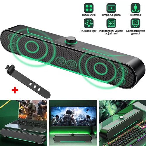 LED Wired Sound Bar Stereo Gaming Speakers USB For TV Computer PC Tablets Laptop - 第 1/14 張圖片