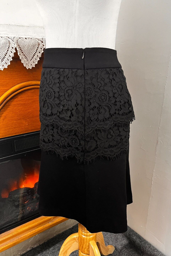 Cabi Soiree A Line Mini Skirt Black Lace Layered Ponte Knit Side Zip ~ Size 0 - Picture 5 of 10