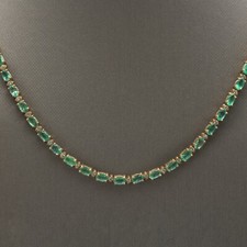 18.00Ct Natural Emerald and Diamond 14K Solid Yellow Gold Necklace