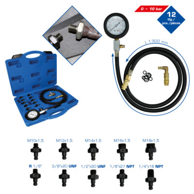 KS TOOLS - Brilliant Öldruck-Tester-Satz, 12-tlg.  Öldruck-Tester