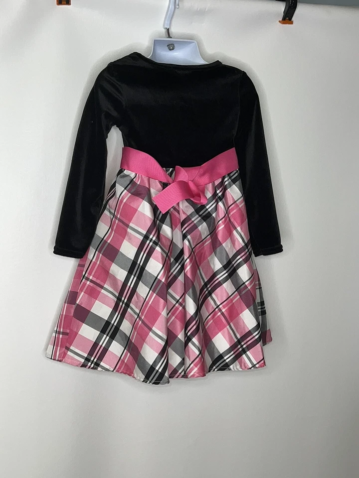 Vestido de Navidad Dollie & Me Niñas Talla 4 Rosa Negro Cuadros Vacaciones Foto 2 de 3