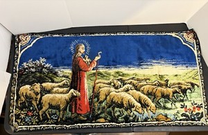 Vintage Italian Tapestry Jesus The Shepherd Made In Italy