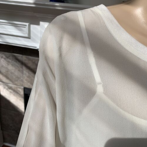 NWT Eileen Fisher Bone Silk Sheer Georgette Crepe Round Neck Top Sz L MSRP $258 - Picture 7 of 12