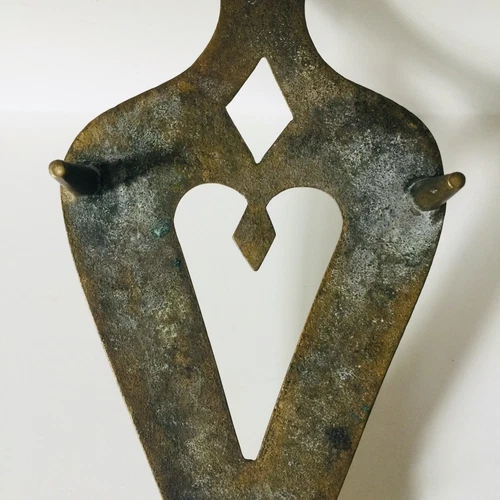 ANTIQUE Solid CAST BRASS Double Heart Design TRIVET Original HTF VTG 10.7" x 4" image 6