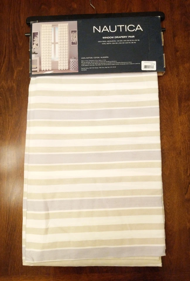 ¡Nuevo! Cortinas de panel de ventana a rayas Nautica Baxter - azul y verde salvia - 52" x 96" Foto 4 de 4