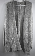 Free People Open Gray Fuzzy Cardigan Sweater Minimalist Capsule M Wool Blend