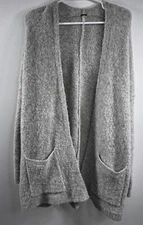 Free People Open Gray Fuzzy Cardigan Sweater Minimalist Capsule M Wool Blend