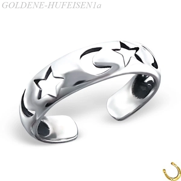 ZEHENRING Mond mit Sterne 925 Sterling Silber Zehring Fuß-Ring xc104