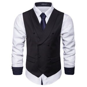 New Fashion Mens Vest Double Breasted Solids Waistcoats Multicolor Vests Tops