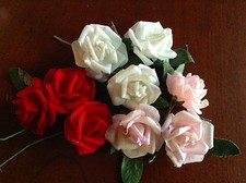 Vtg Millinery Flower Rose 3p Lot 1 5/8" Cotton Pick Red or White for Hat UB