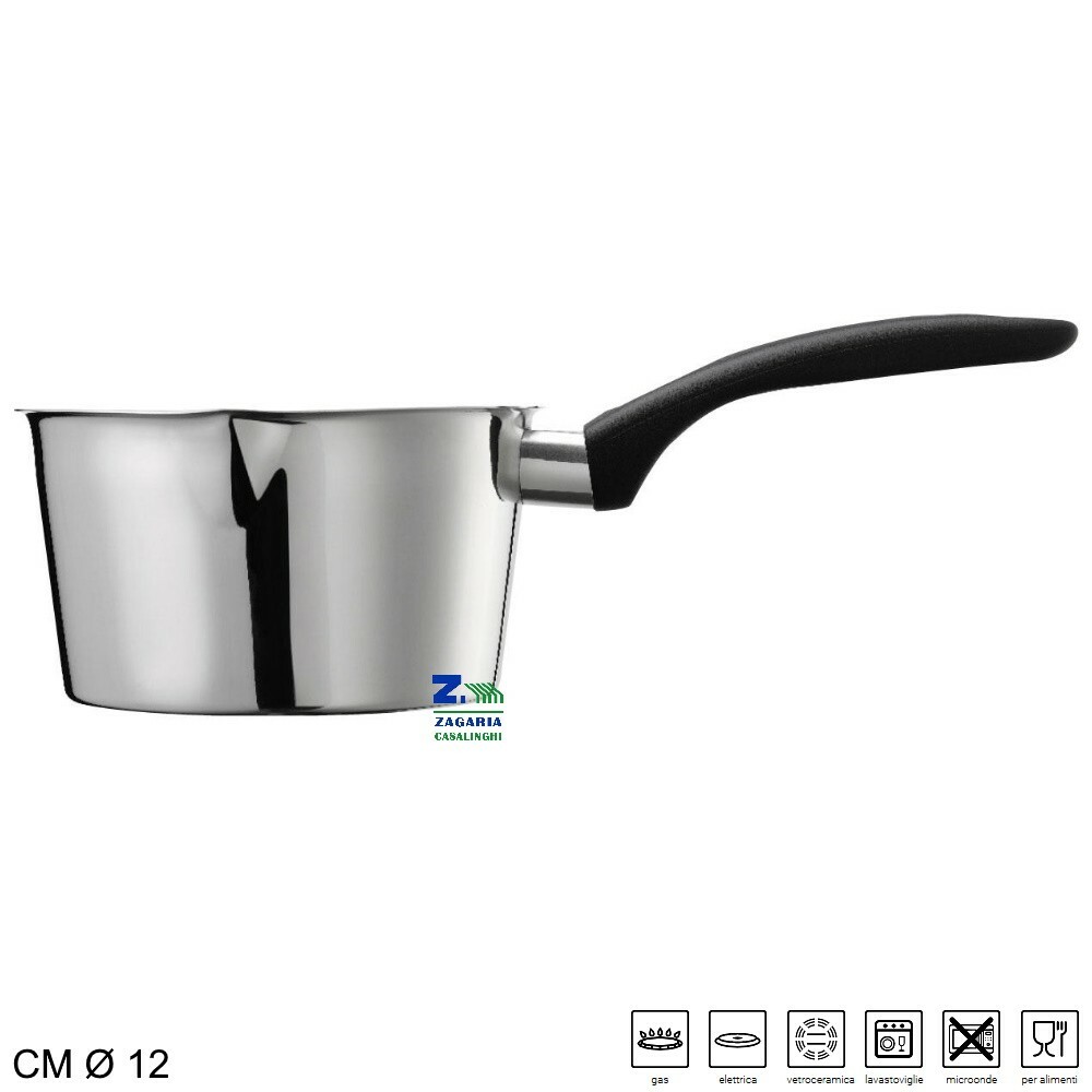 CASSERUOLA CONICA CM Ø12 ACCIAIO INOX A 1 MANICO CON MONO FONDO INDEFORMABILE