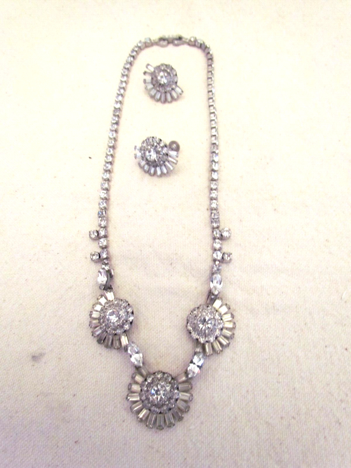 Signed Parco Rhinestone Necklace and Earrings - image 1