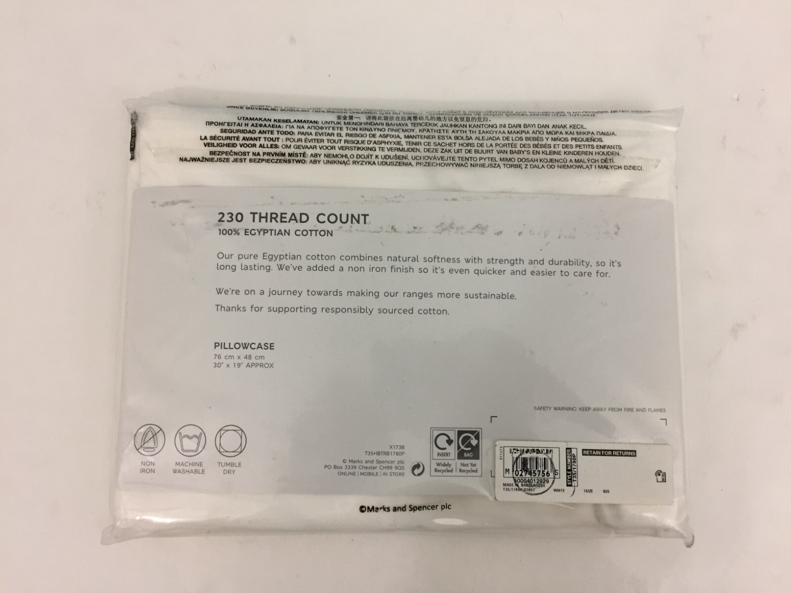 M&S Oxford Pillowcase Size 76 cm X 48 cm Colour Various Cotton Pack Of