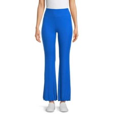 No Boundaries Women's Juniors Ribbed Flare Lettuce Hem Pants, Sizes S-XXXL Blue