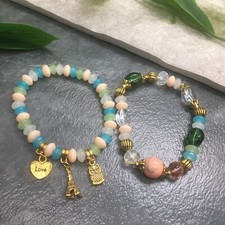 2 PC Handmade Bohemian Beaded Stackable Stretch Bracelet Set New Free Ship 7676