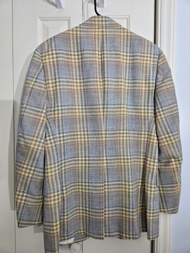 Mens Plaid Blazer Jacket Gray Yellow Brown chest 40" VTG Classic - Picture 2 of 8