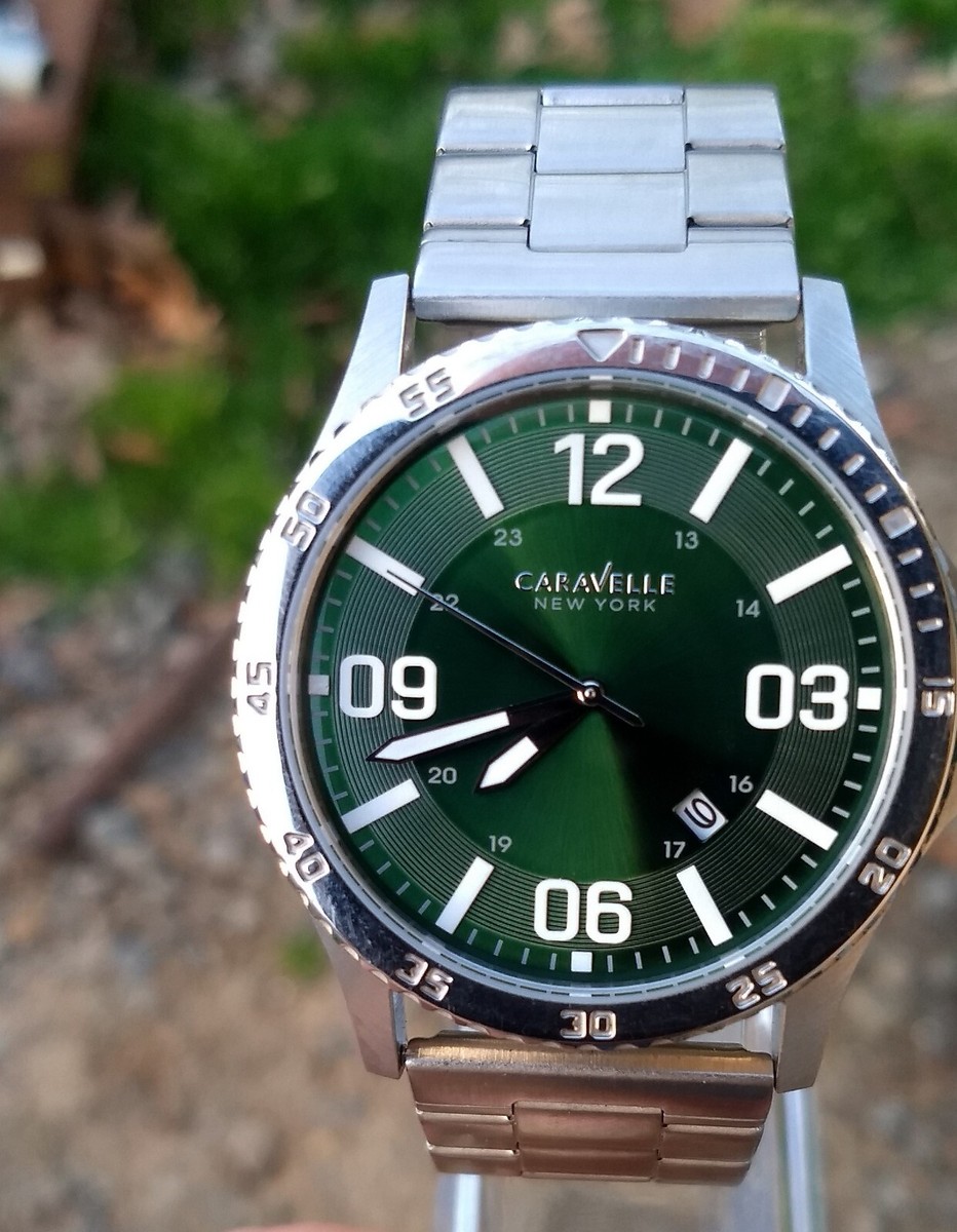 Caravelle New York by Bulova 43B129 Mens Green Dial Quartz Date