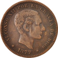 Coin, Spain, Alfonso XII, 5 Centimos, 1877, Madrid, VF, Bronze, KM:674