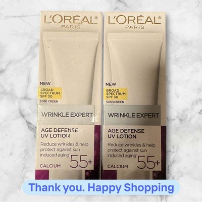 FOR 2 L'Oreal Paris Wrinkle Expert Spf 30 Age Defense UV Lotion. Calcum 55+ NEW