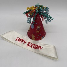 Build A Bear - Happy Birthday Party Hat  White Sash 2 Piece