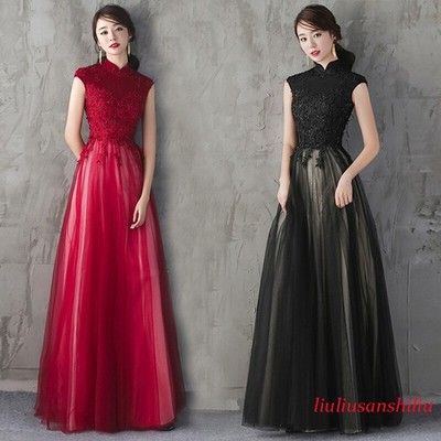 Formal Women Embroidery Lace Wedding Gown Dress Bride Qipao Prom Cheongsam Dress