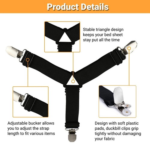 Triangle Bed Sheet Mattress Holder Fastener Grippers Clips Suspender Straps UK - Picture 13 of 15