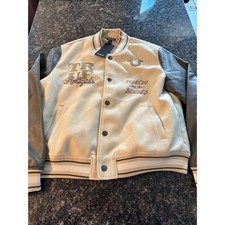 True Religion Buddha Brand Varsity Jacket Fog Major Brown Mens Large 700751 New