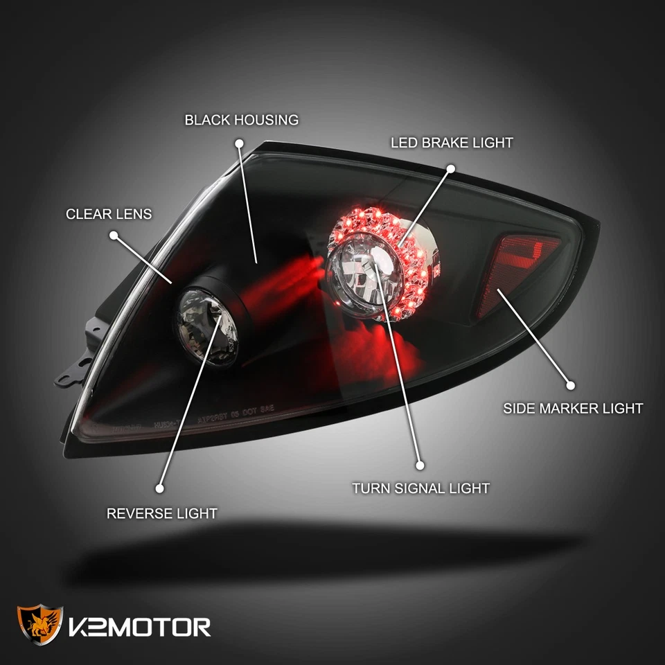 Black Fits 2006-2011 Mitsubishi Eclipse LED Tail Lights Brake Lamps Replacement - Image 3 of 4