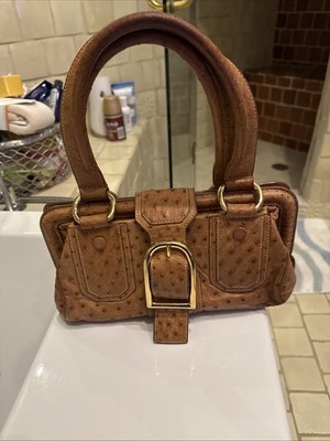 CELINE Leather  Ella Framed Satchel Ostrich Top Handle Bag