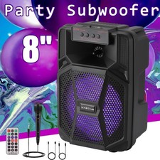 8" Portable Bluetooth Party Speaker w/ Wired Mic Heavy Bass Sound System FM DJ