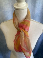 Vintage 1970s Retro Sheer Nylon Scarf Pink Orange White Geometric Mod 26 Square