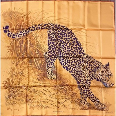Hermes Scarf Stole Panthera Pardus Orange by Robert Dallet Silk Auth New 90 cm