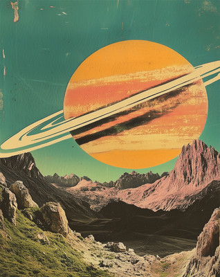 Surreal Saturn Landscape Wall Art Cosmic Planet Poster - 12X16