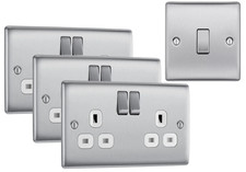 BG Nexus Brushed Steel Double Sockets & Light Switches with White Inserts