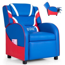 Honeyjoy Kids Recliner Chair Gaming Sofa PU Leather Armchair w/Side Pockets Blue