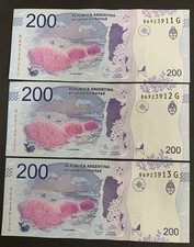 Argentina, 3 P200 Pesos 2016-2020  P-364 Banknote, New Design UNC World Currency