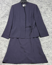 Kasper ASL Petite Womens 14P 2PC Skirt Suit Blue Gray Career Jacket Lined