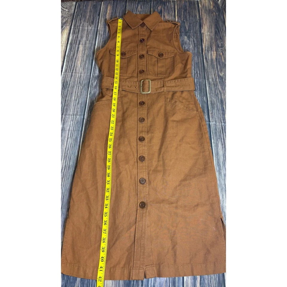 Banana Republic женщин переиздание коричневый без рукавов кнопка спереди подпоясанный Midi платье - Изображение 3 из 4