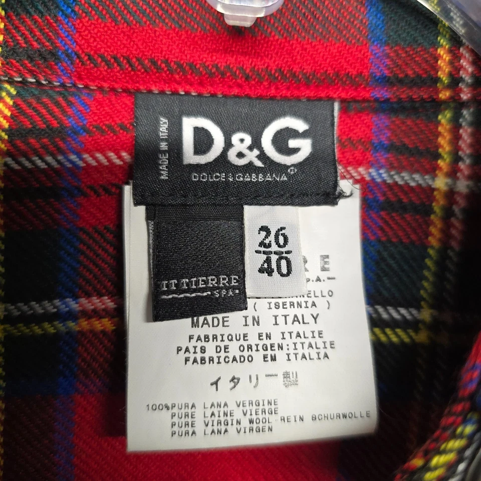 Top Dolce & Gabbana Ittierre para mujer talla 26/40 rojo lana escocesa tartán tachonado Italia Foto 3 de 4