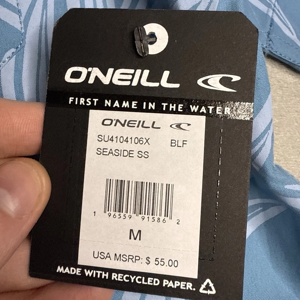 NUEVO CON ETIQUETAS Camisa Oneill Abotonada Hombres Mediana Azul Mar Manga Corta Floral Hawaiana Foto 3 de 4