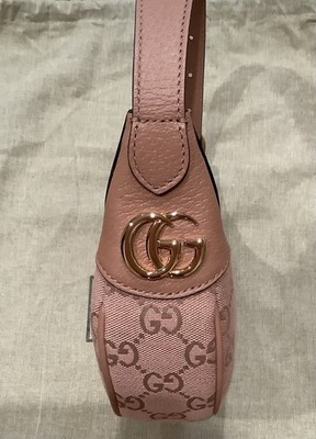 Gucci Pink Canvas GG Mini Ophidia Top Handle Shoulder Bag Purse