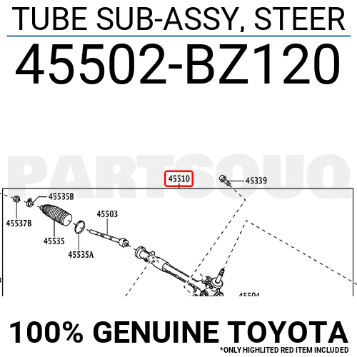 45502BZ120 Genuine Toyota TUBE SUB-ASSY, STEER 45502-BZ120