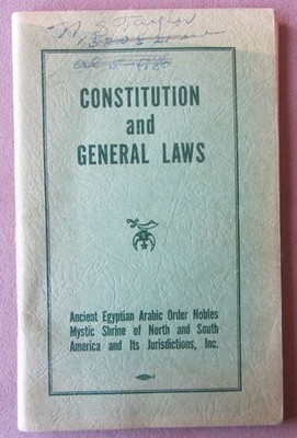 1956 Constitution + General Laws of A.E.A.O.N.M.S. * Black Shriners Masonic