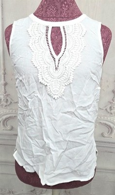 NEW Daniel Rainn XS Floral Lace Detail Keyhole Sleeveless Blouse Ivory