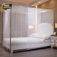 White Mosquito Net Tent for Bed  One Side Opening Canopy Netting